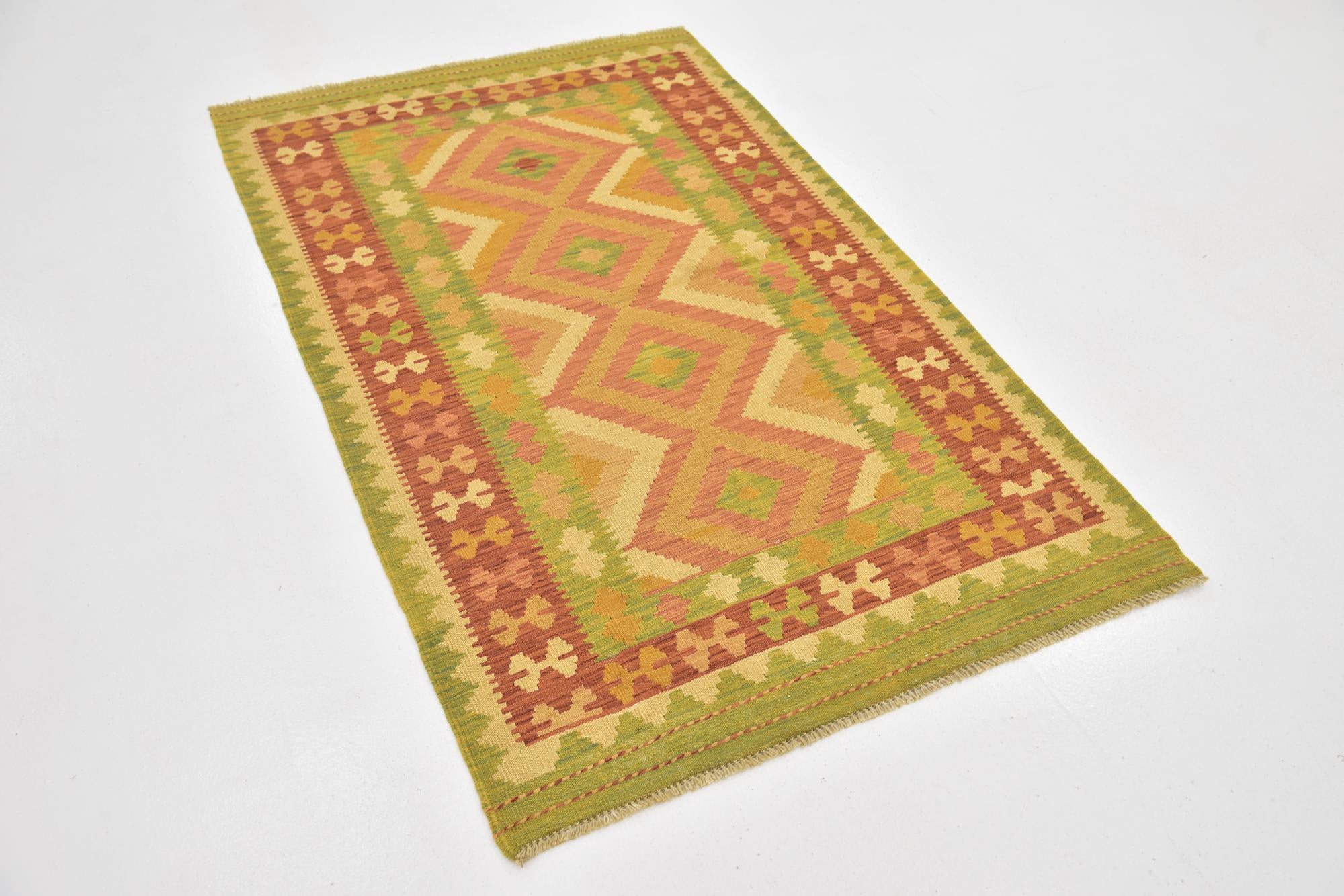 3' 2 x 5' Hand Woven Kilim Waziri Wool Rug