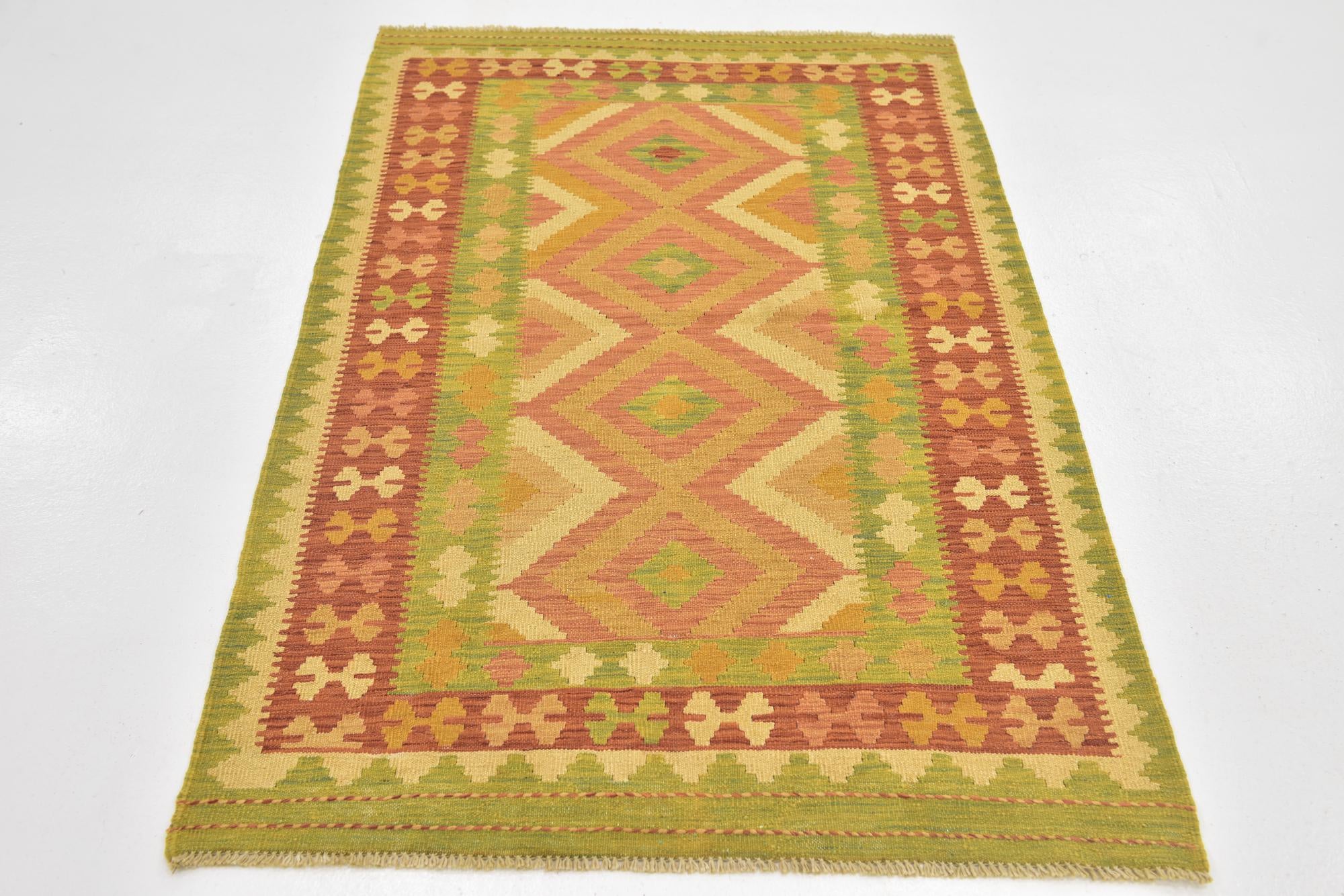 3' 2 x 5' Hand Woven Kilim Waziri Wool Rug