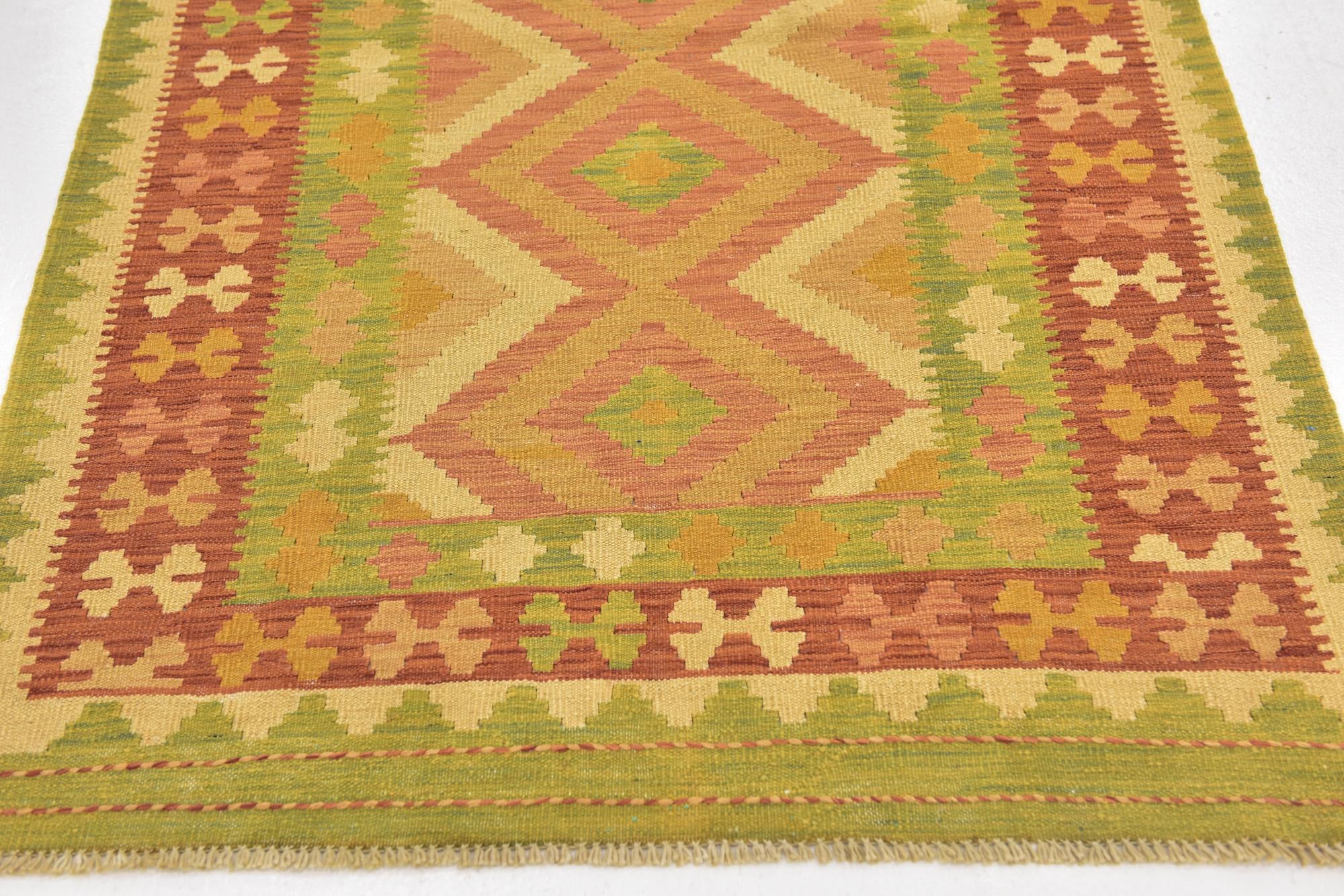 3' 2 x 5' Hand Woven Kilim Waziri Wool Rug