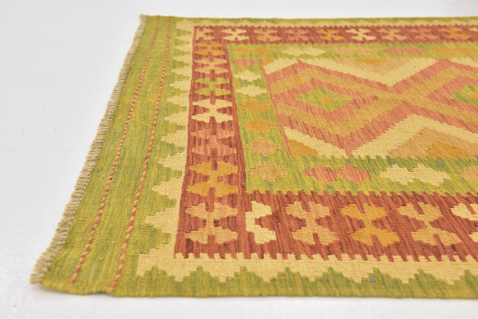 3' 2 x 5' Hand Woven Kilim Waziri Wool Rug