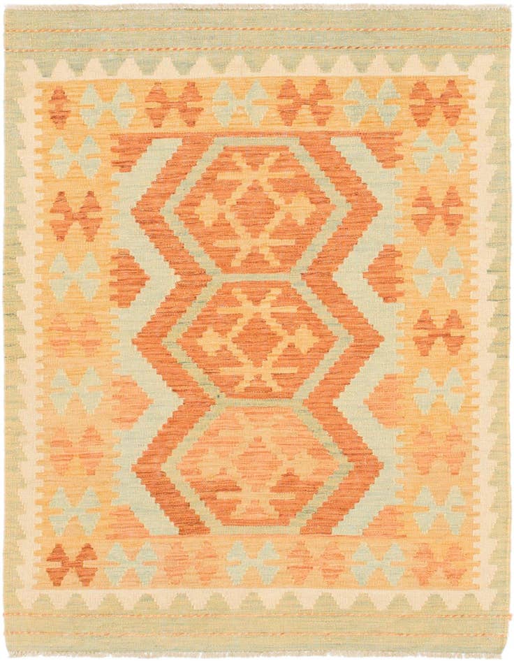 Detail image of 3' 2 x 4' 10 Hand Woven Kilim Waziri Wool Rug