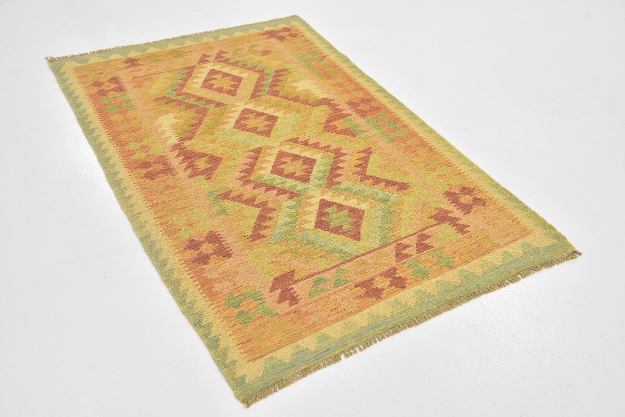 3' 2 x 5' Hand Woven Kilim Waziri Wool Rug