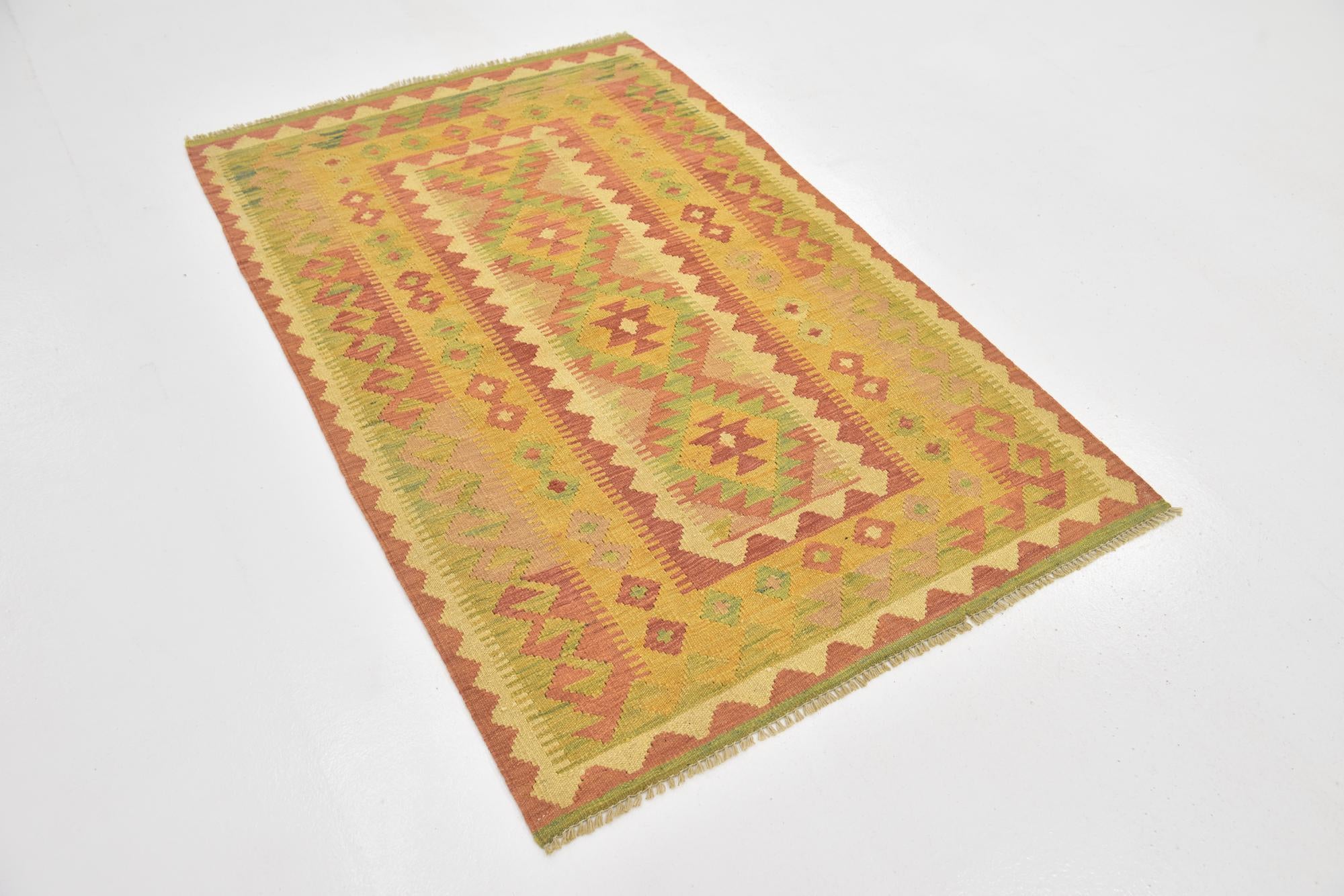 3' 3 x 4' 10 Hand Woven Kilim Waziri Wool Rug