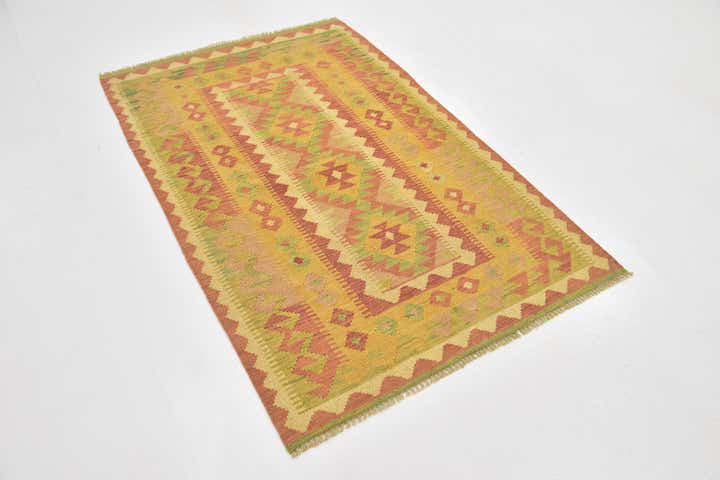 3' 3 x 4' 10 Hand Woven Kilim Waziri Wool Rug