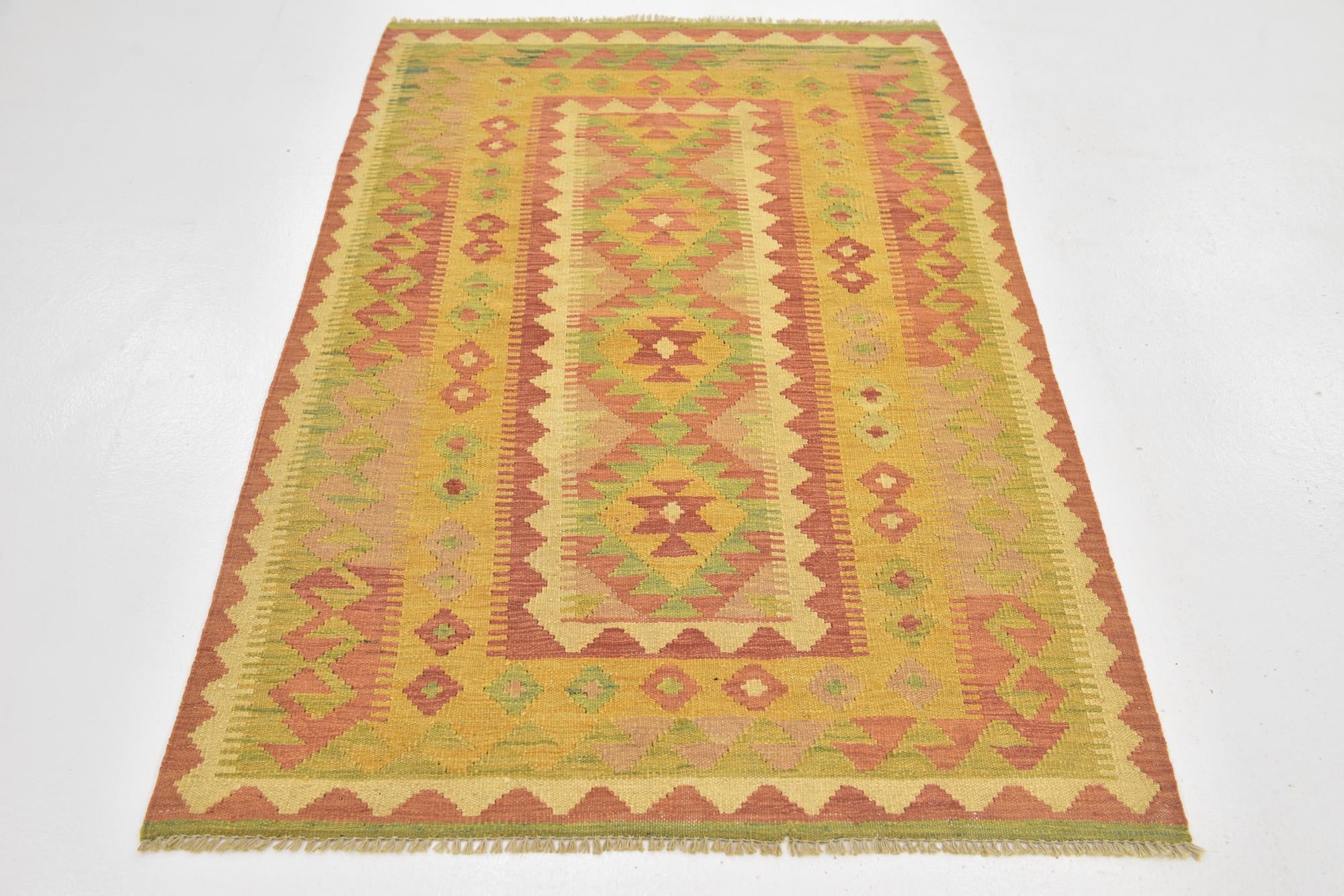 3' 3 x 4' 10 Hand Woven Kilim Waziri Wool Rug