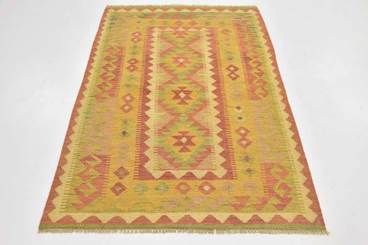 3' 3 x 4' 10 Hand Woven Kilim Waziri Wool Rug