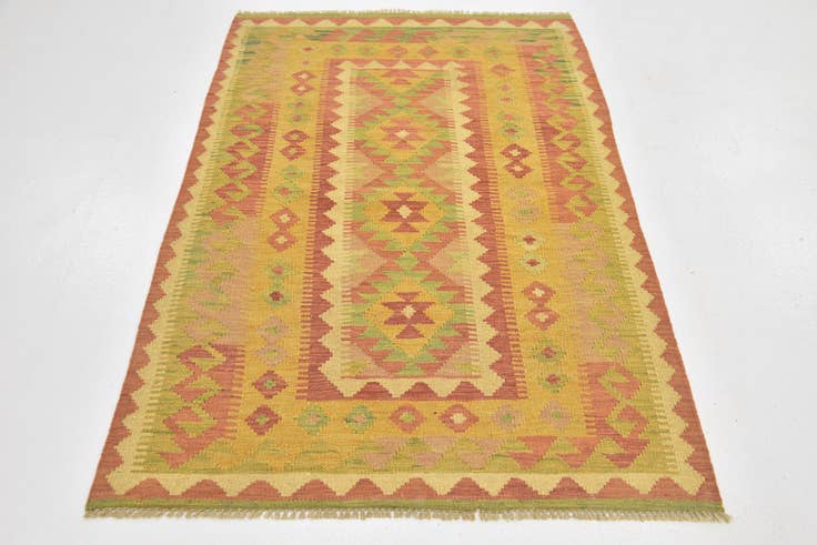 Detail image of 3' 3 x 4' 10 Hand Woven Kilim Waziri Wool Rug