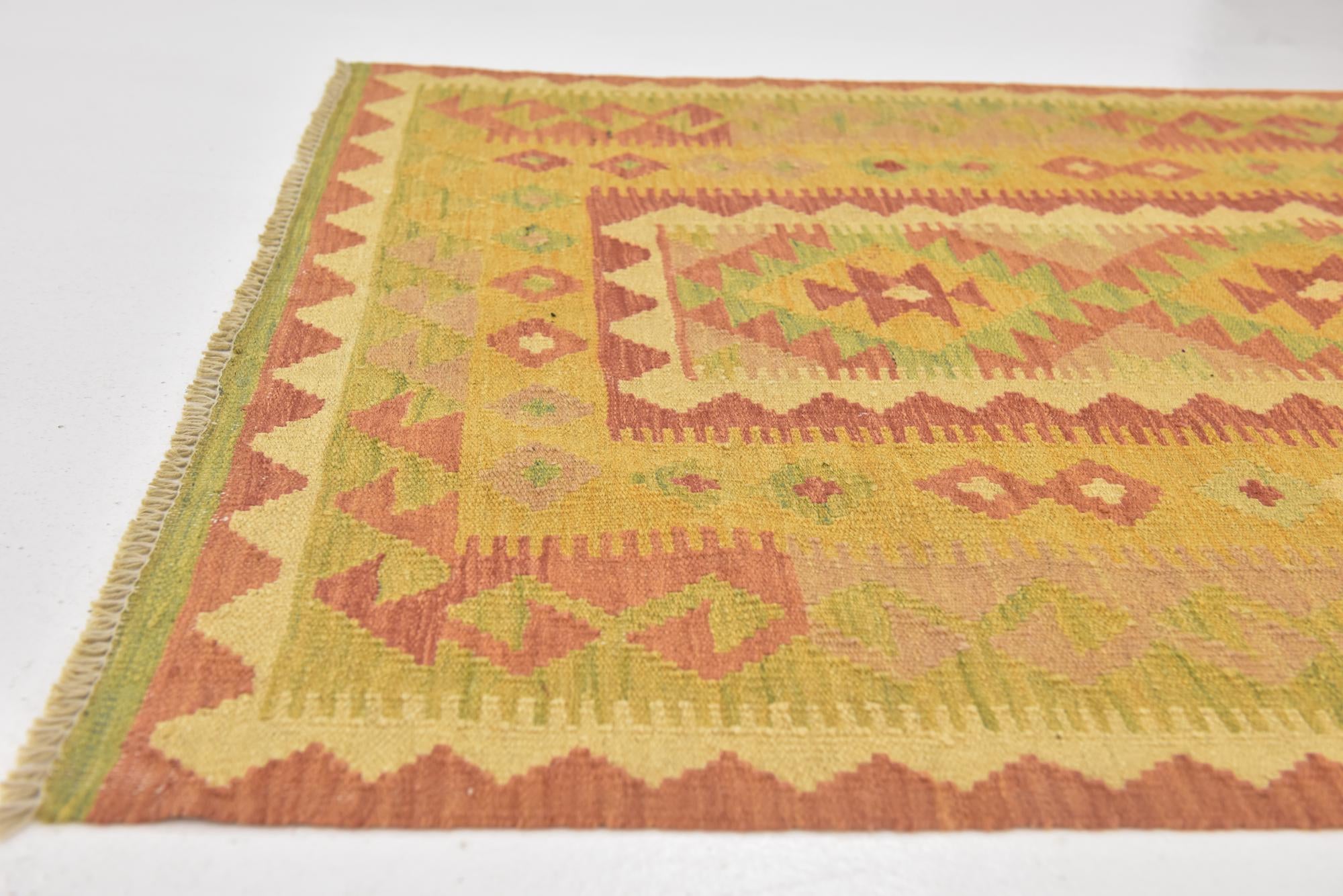 3' 3 x 4' 10 Hand Woven Kilim Waziri Wool Rug