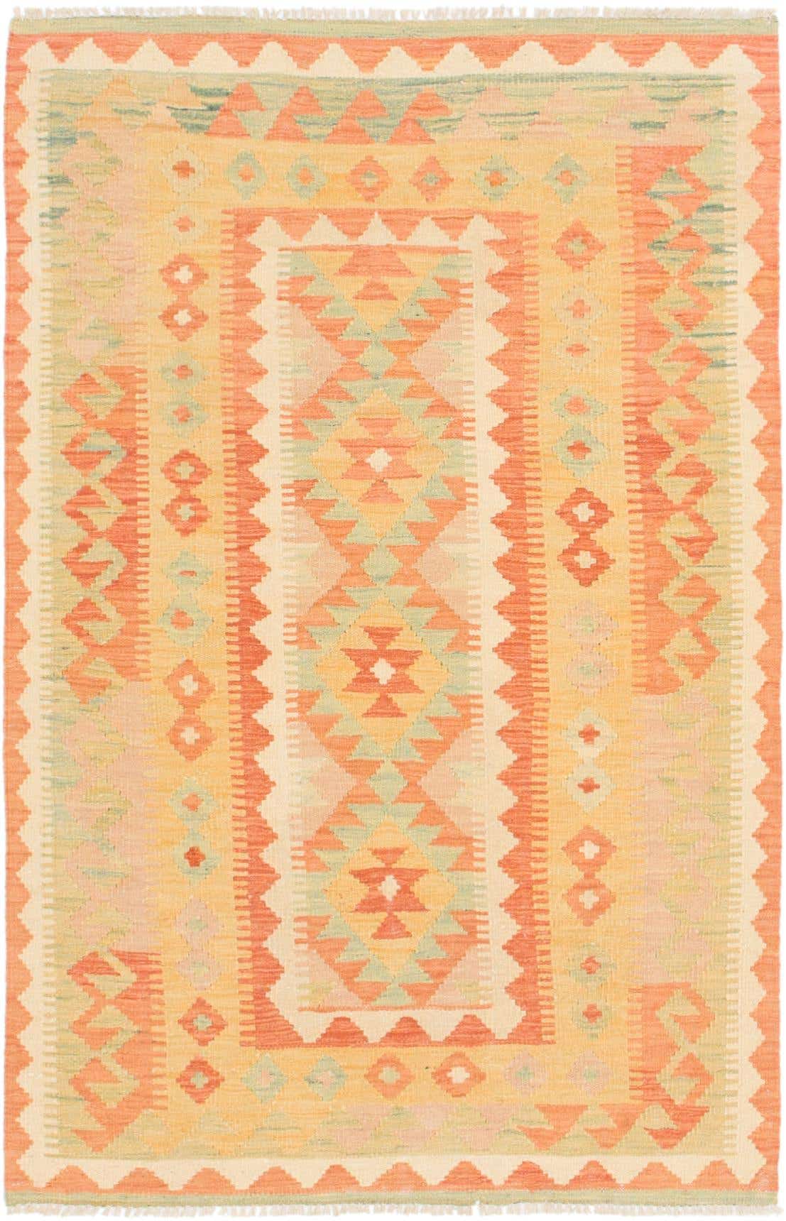 3' 3 x 4' 10 Hand Woven Kilim Waziri Wool Rug