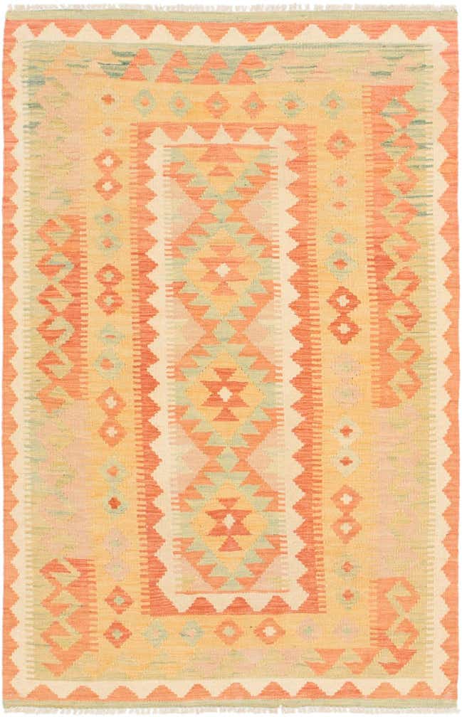 3' 3 x 4' 10 Hand Woven Kilim Waziri Wool Rug