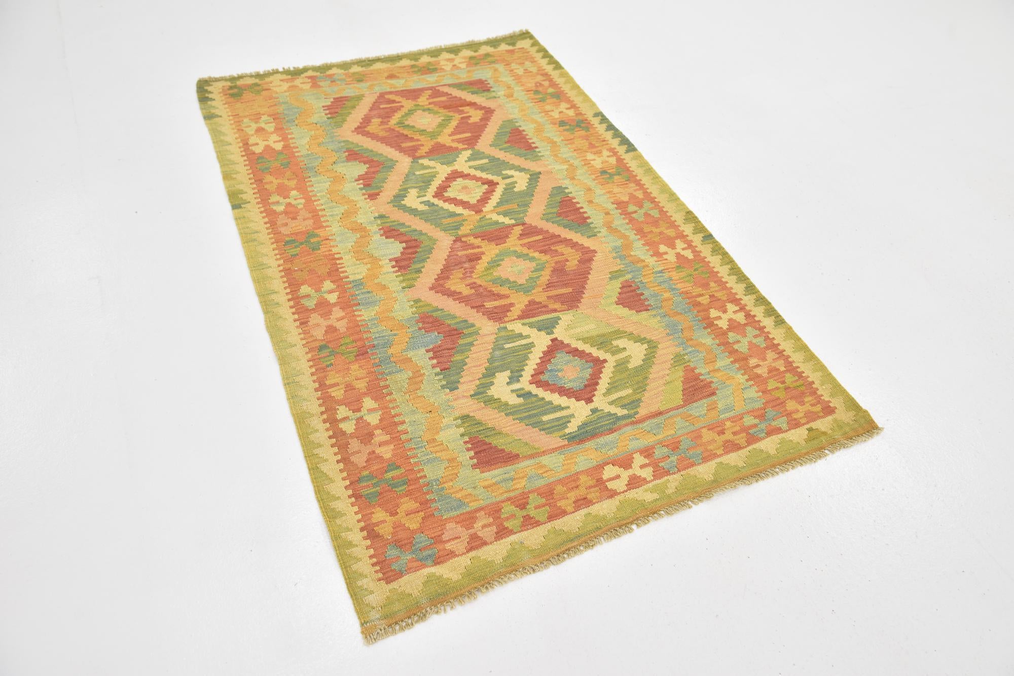 3' 2 x 5' Hand Woven Kilim Waziri Wool Rug