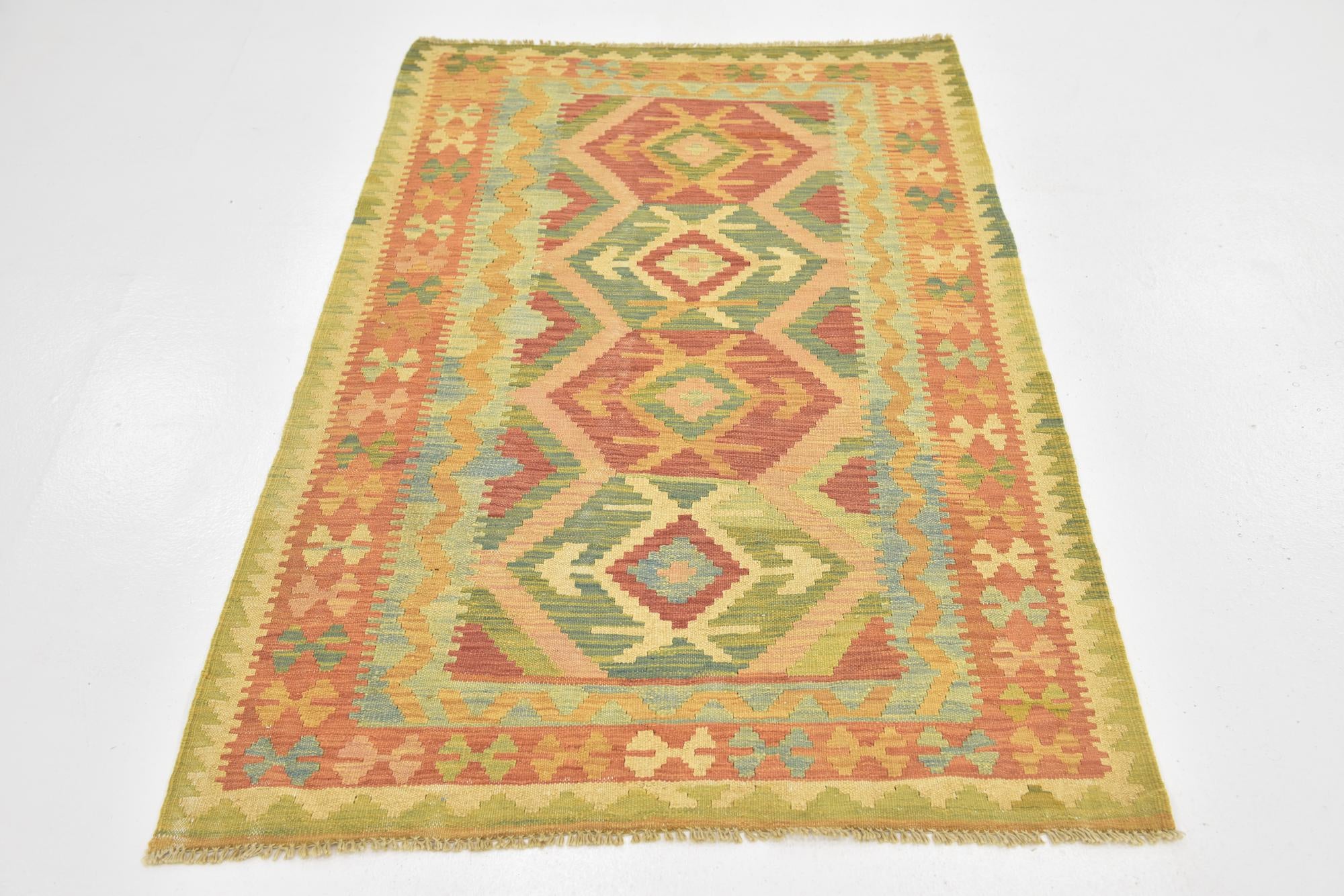3' 2 x 5' Hand Woven Kilim Waziri Wool Rug