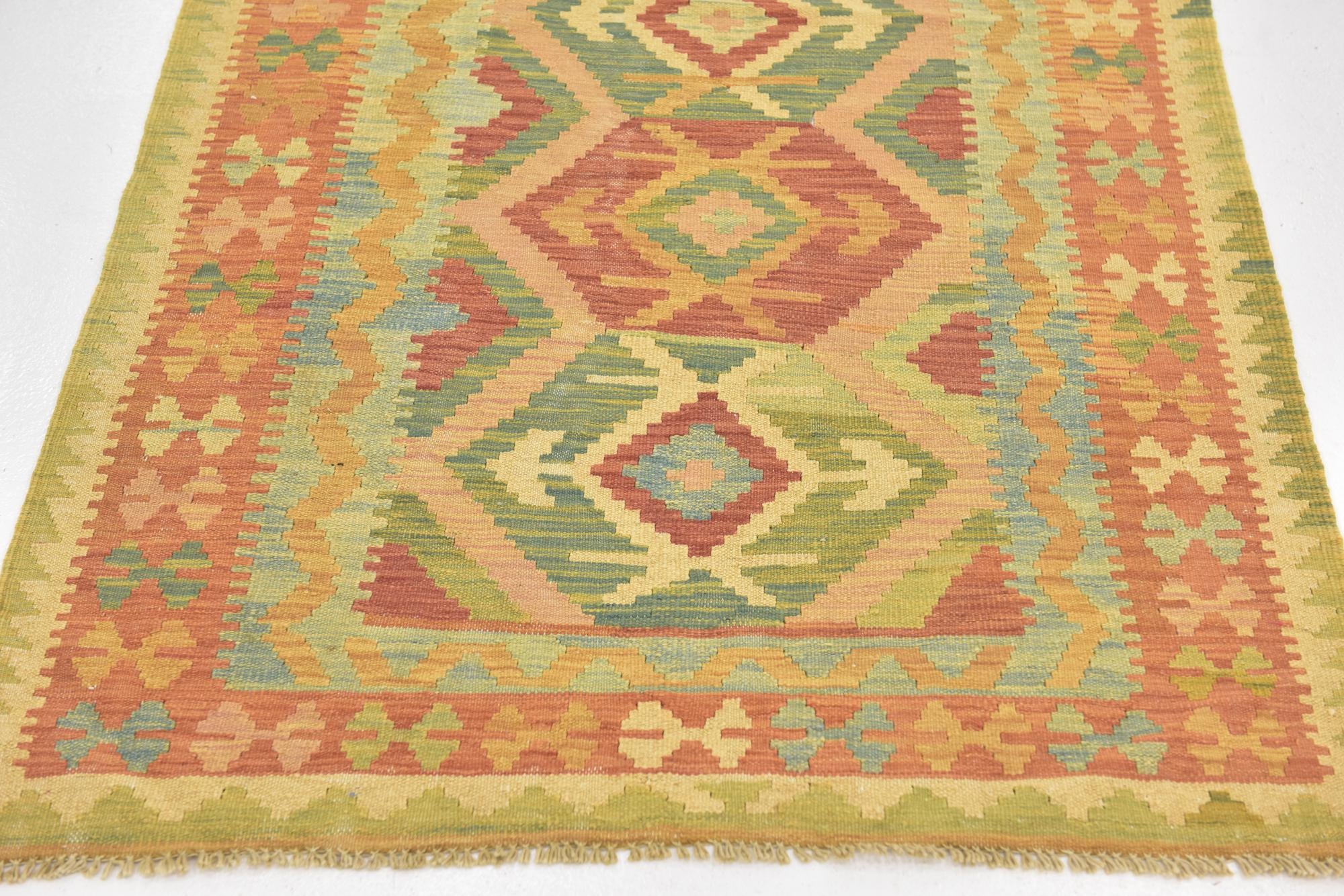 3' 2 x 5' Hand Woven Kilim Waziri Wool Rug