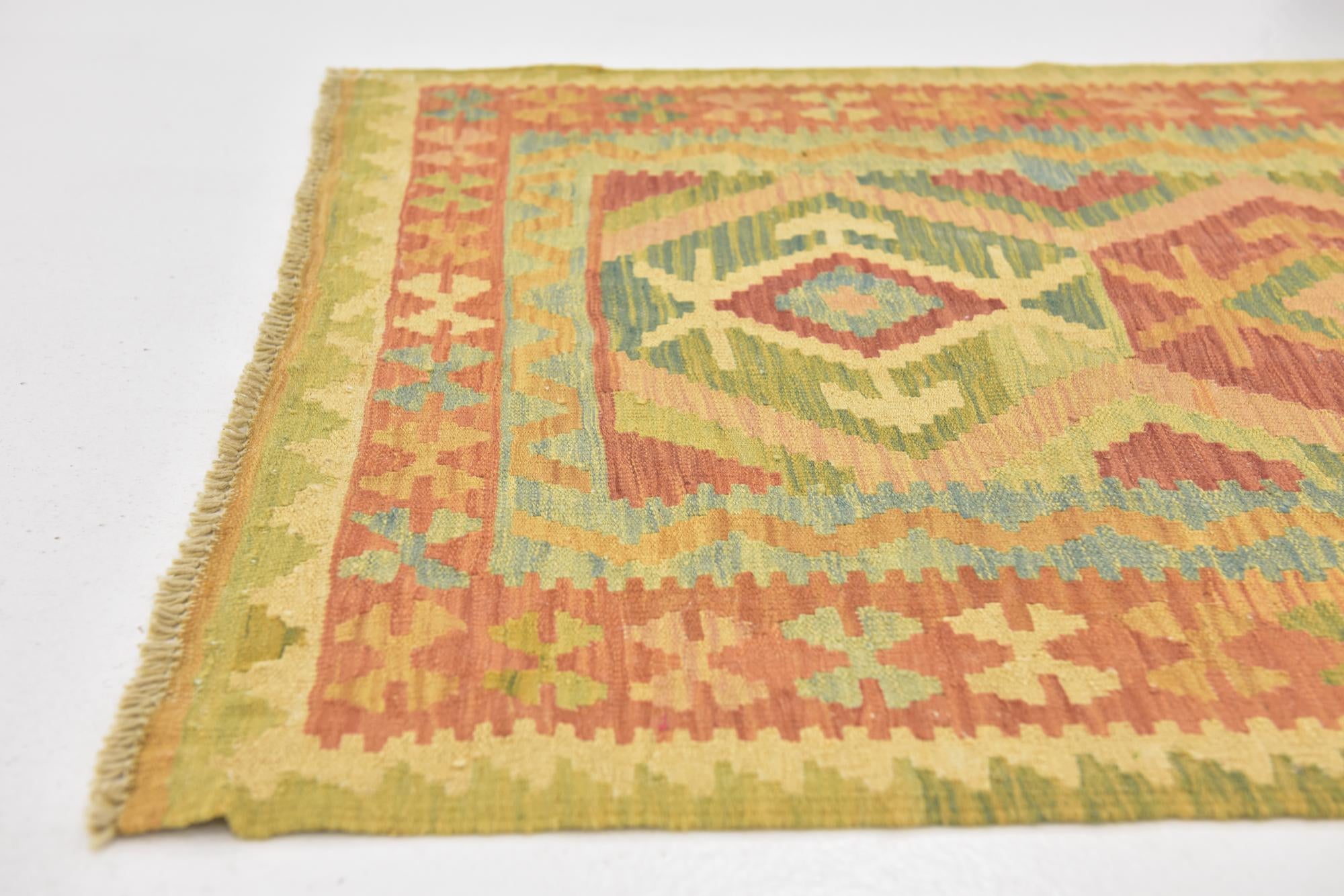 3' 2 x 5' Hand Woven Kilim Waziri Wool Rug