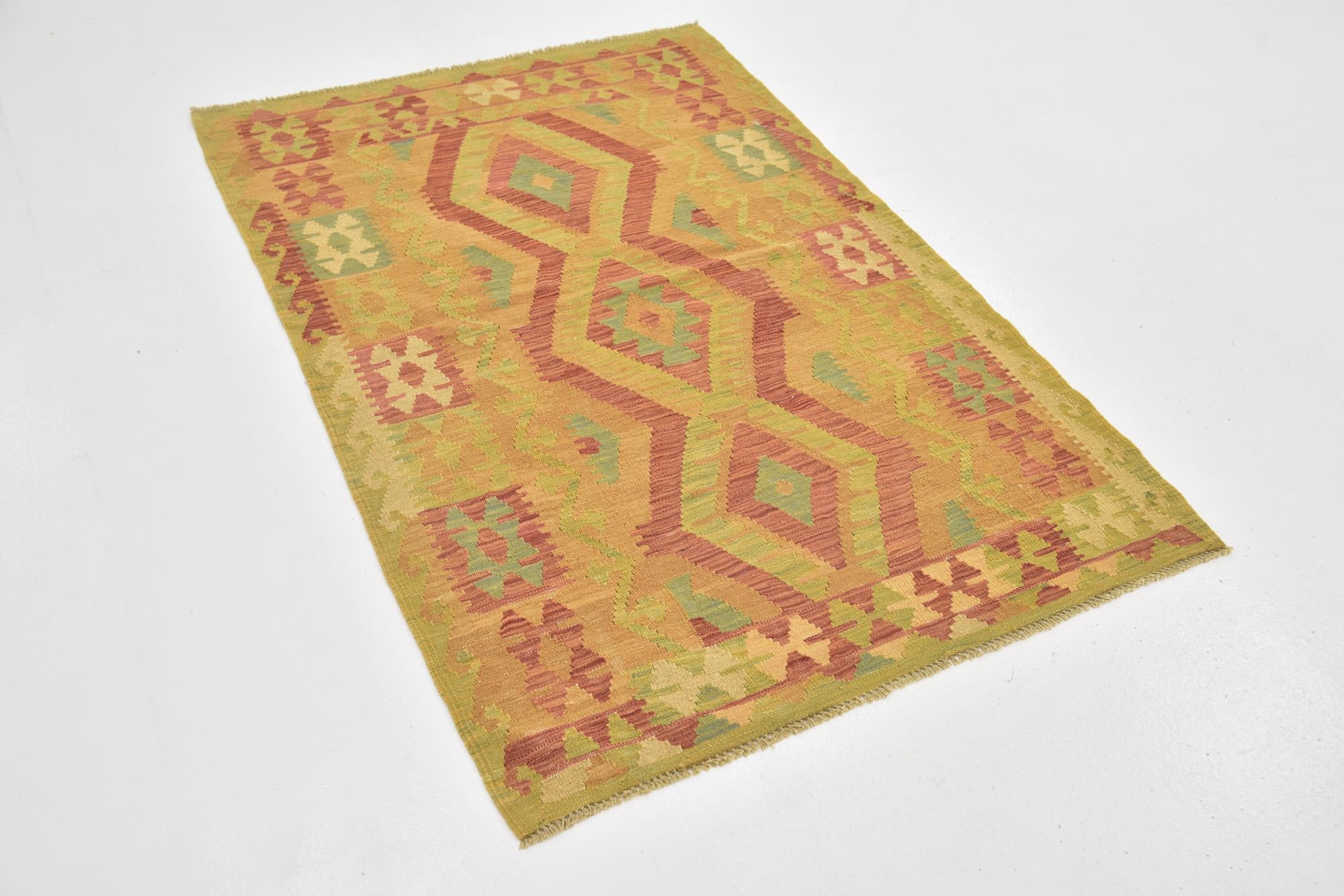 3' 4 x 5' Hand Woven Kilim Waziri Wool Rug