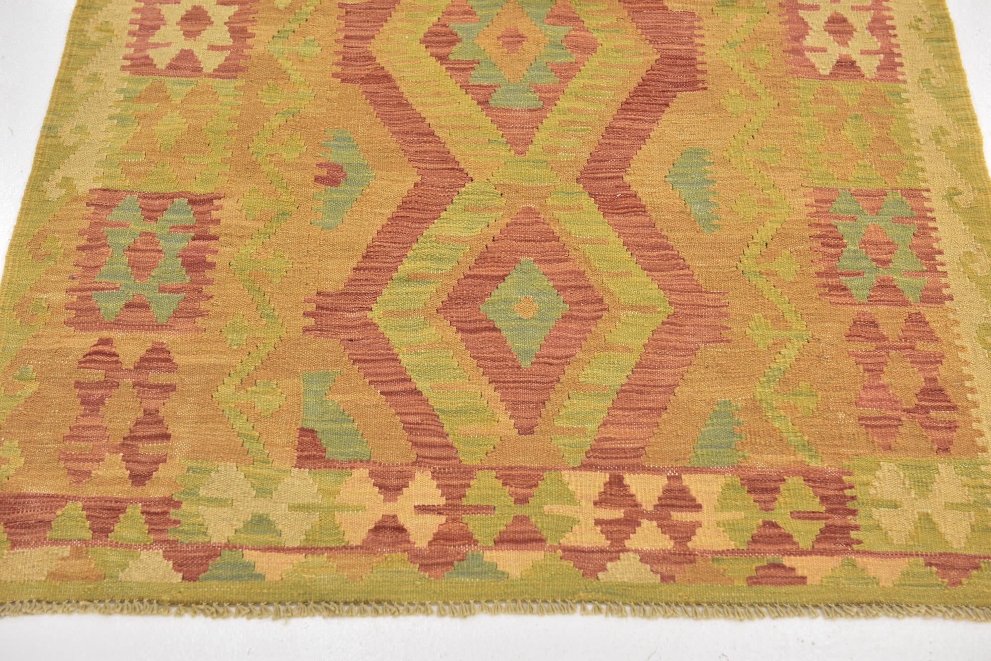 3' 4 x 5' Hand Woven Kilim Waziri Wool Rug