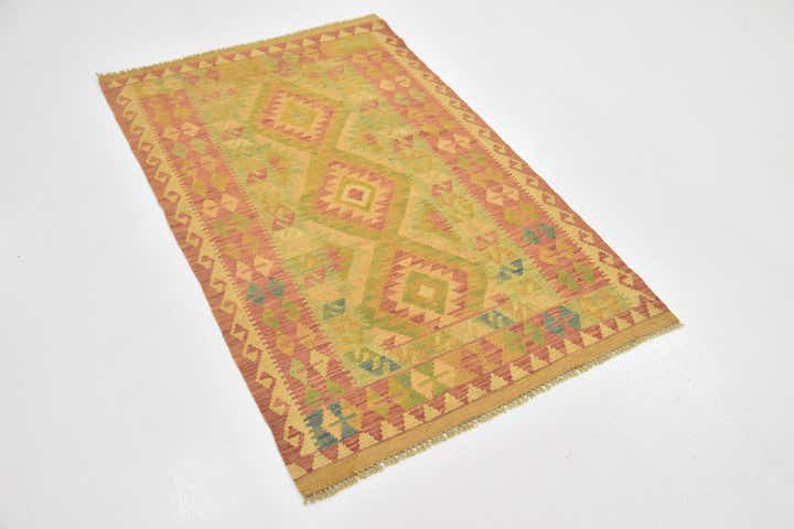 3' x 4' 9 Hand Woven Kilim Waziri Wool Rug