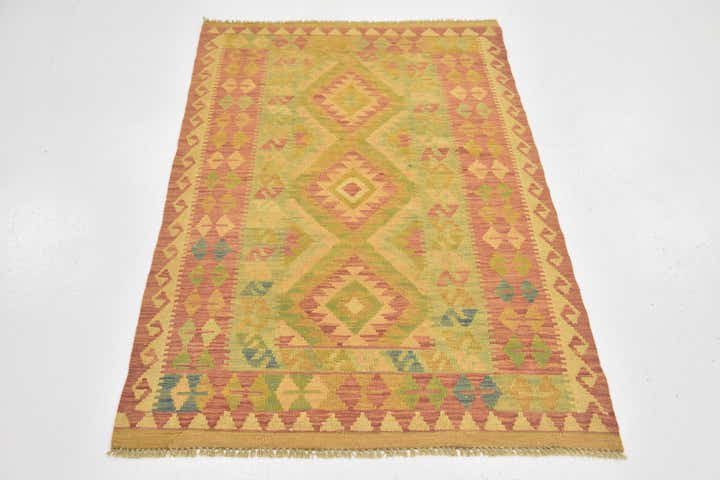 3' x 4' 9 Hand Woven Kilim Waziri Wool Rug