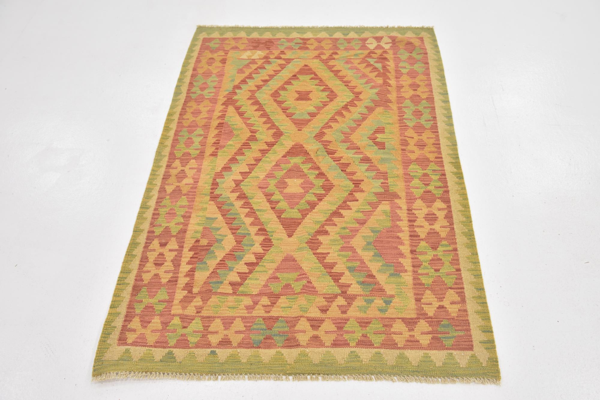 3' 3 x 5' Hand Woven Kilim Waziri Wool Rug