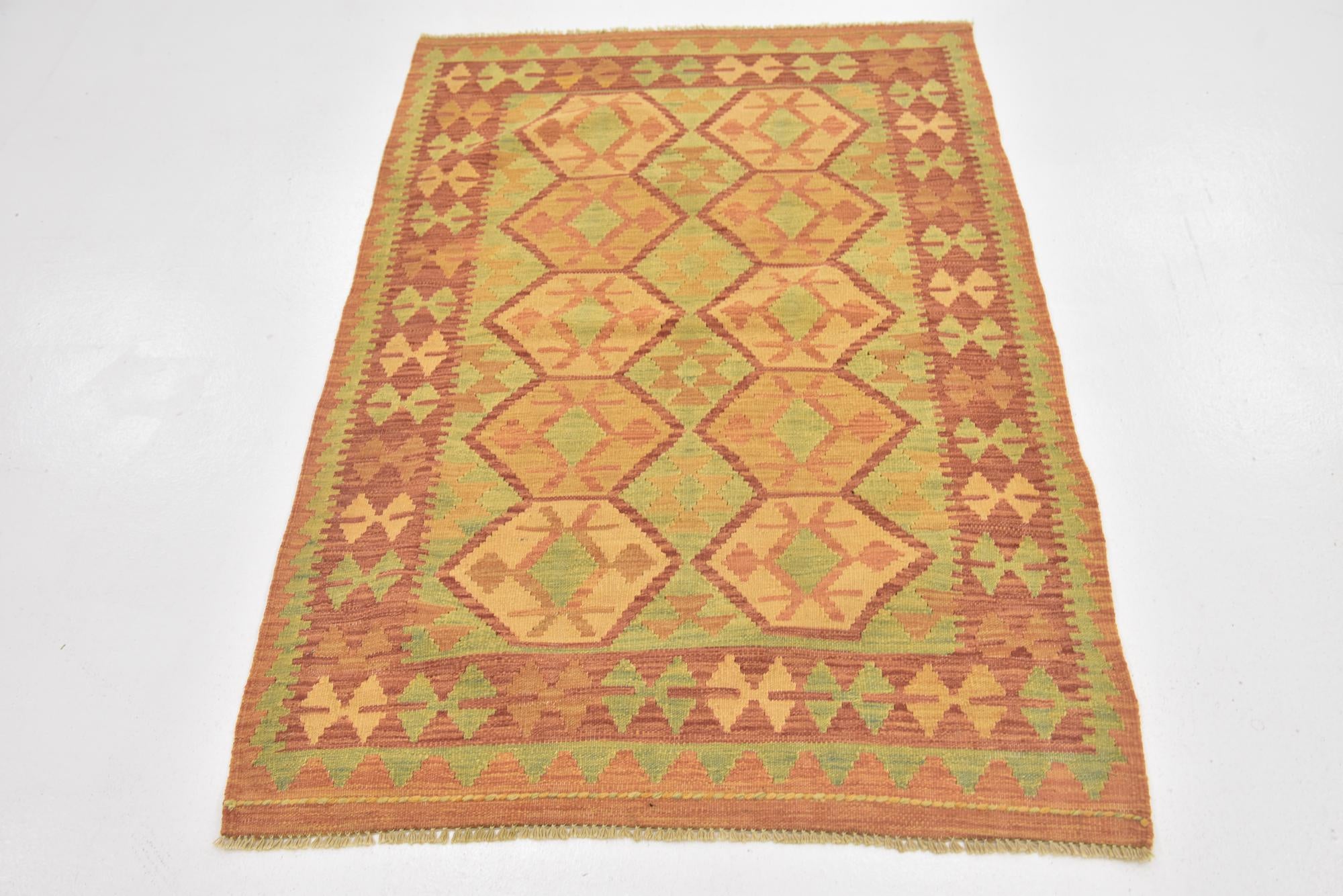 3' 4 x 5' Hand Woven Kilim Waziri Wool Rug