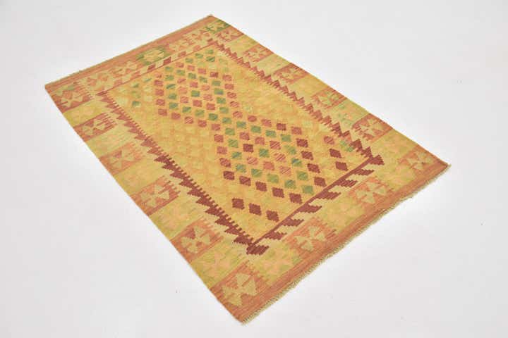 3' 4 x 4' 10 Hand Woven Kilim Waziri Wool Rug