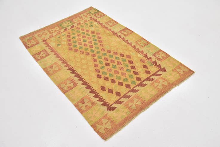 Detail image of 3' 4 x 4' 10 Hand Woven Kilim Waziri Wool Rug