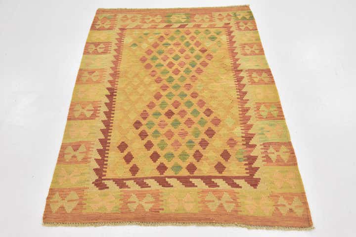 3' 4 x 4' 10 Hand Woven Kilim Waziri Wool Rug
