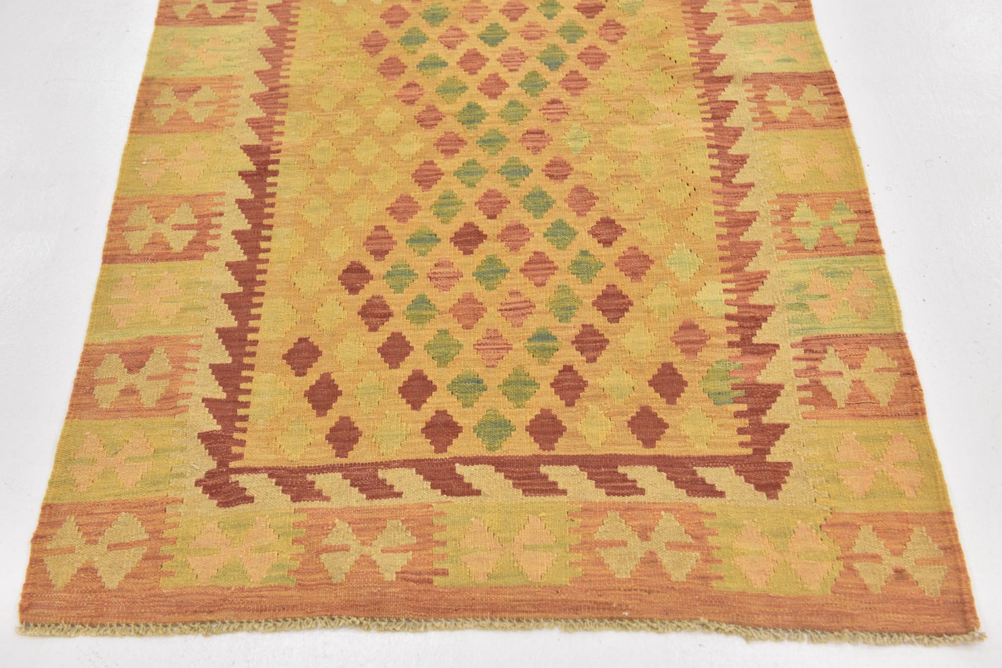 3' 4 x 4' 10 Hand Woven Kilim Waziri Wool Rug