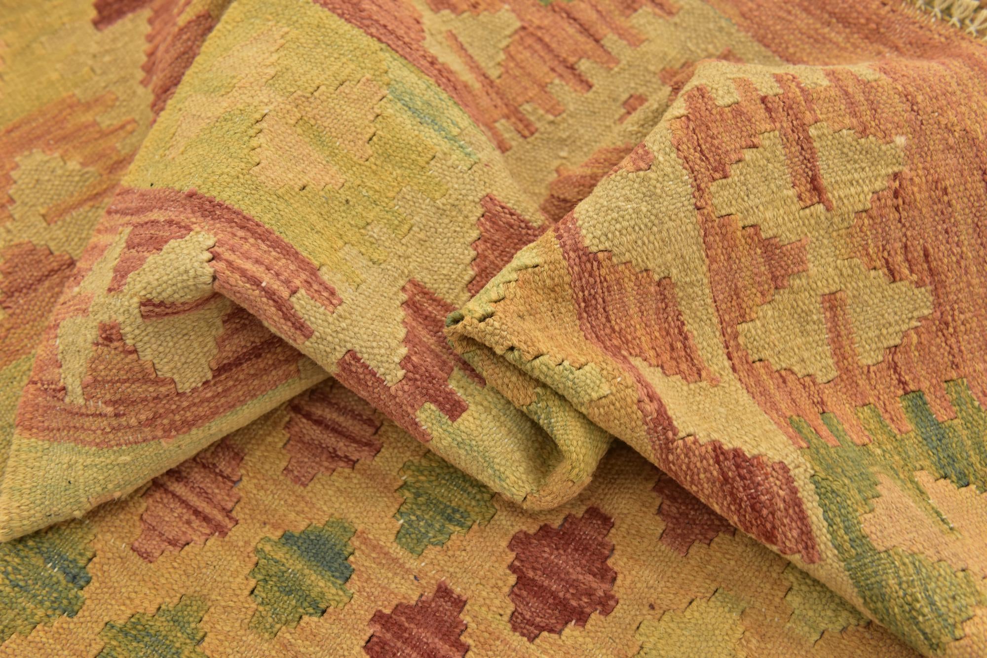 3' 4 x 4' 10 Hand Woven Kilim Waziri Wool Rug