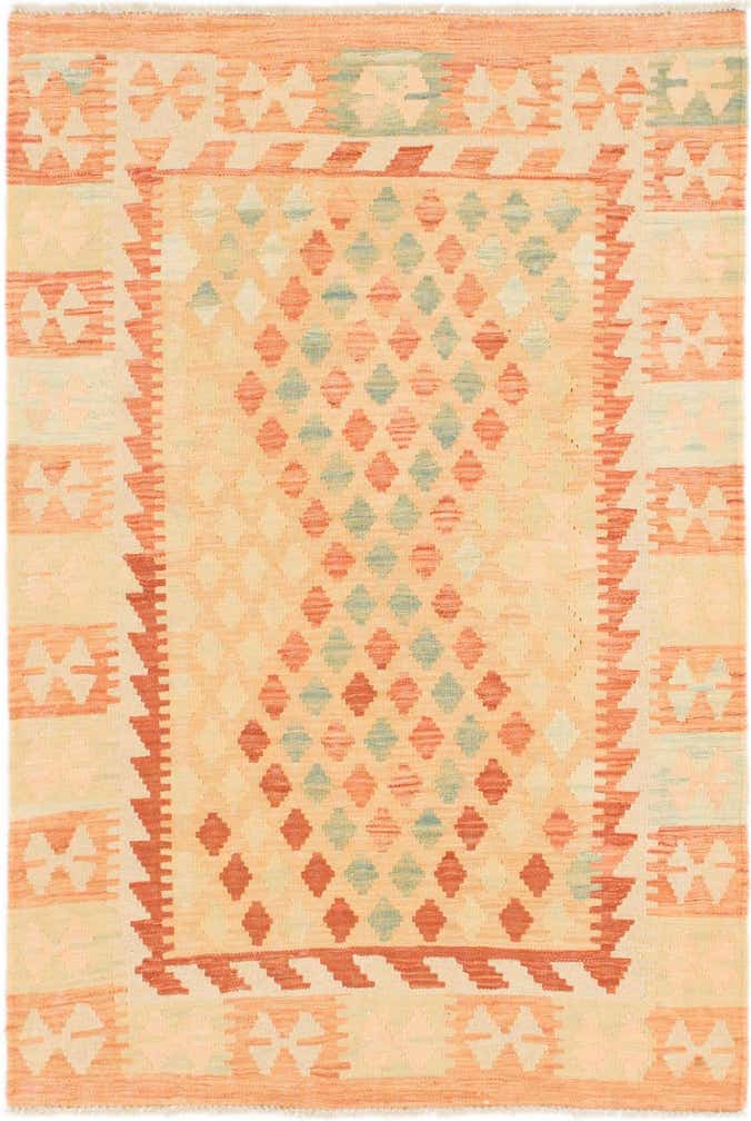 3' 4 x 4' 10 Hand Woven Kilim Waziri Wool Rug