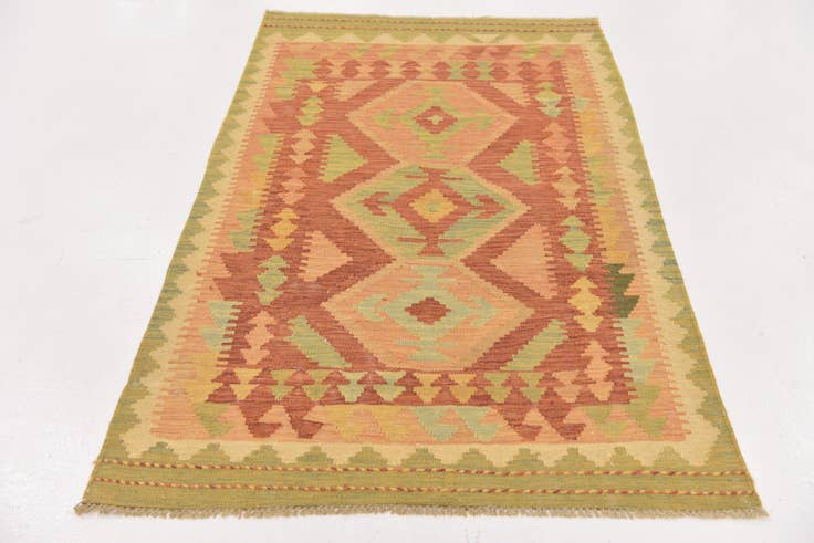 Detail image of 3' 2 x 4' 10 Hand Woven Kilim Waziri Wool Rug