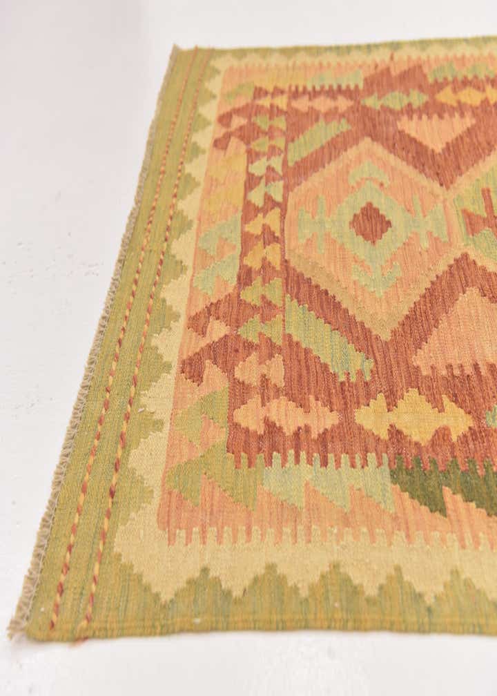 3' 2 x 4' 10 Hand Woven Kilim Waziri Wool Rug