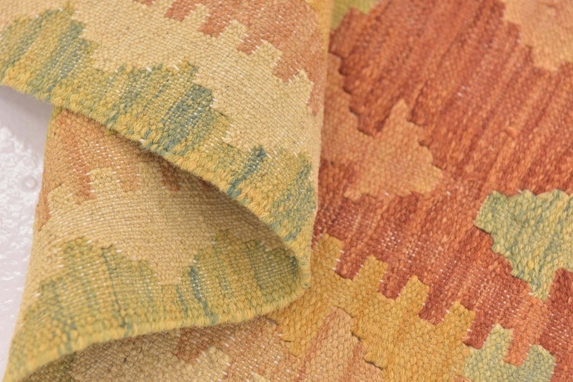 3' 2 x 4' 10 Hand Woven Kilim Waziri Wool Rug