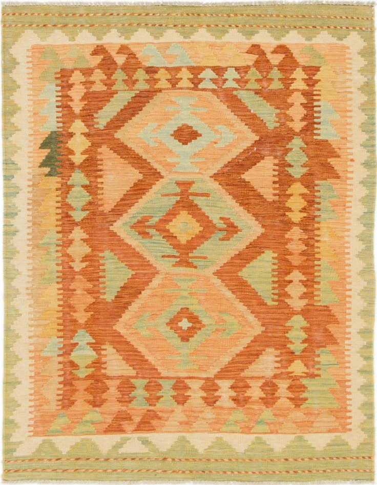 Detail image of 3' 2 x 4' 10 Hand Woven Kilim Waziri Wool Rug