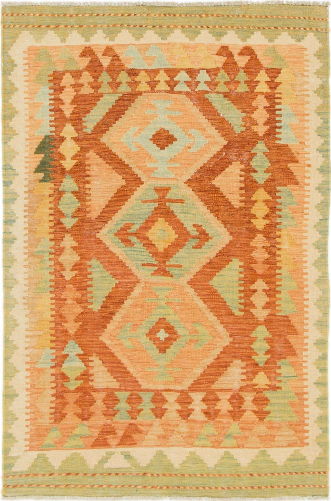 3' 2 x 4' 10 Hand Woven Kilim Waziri Wool Rug