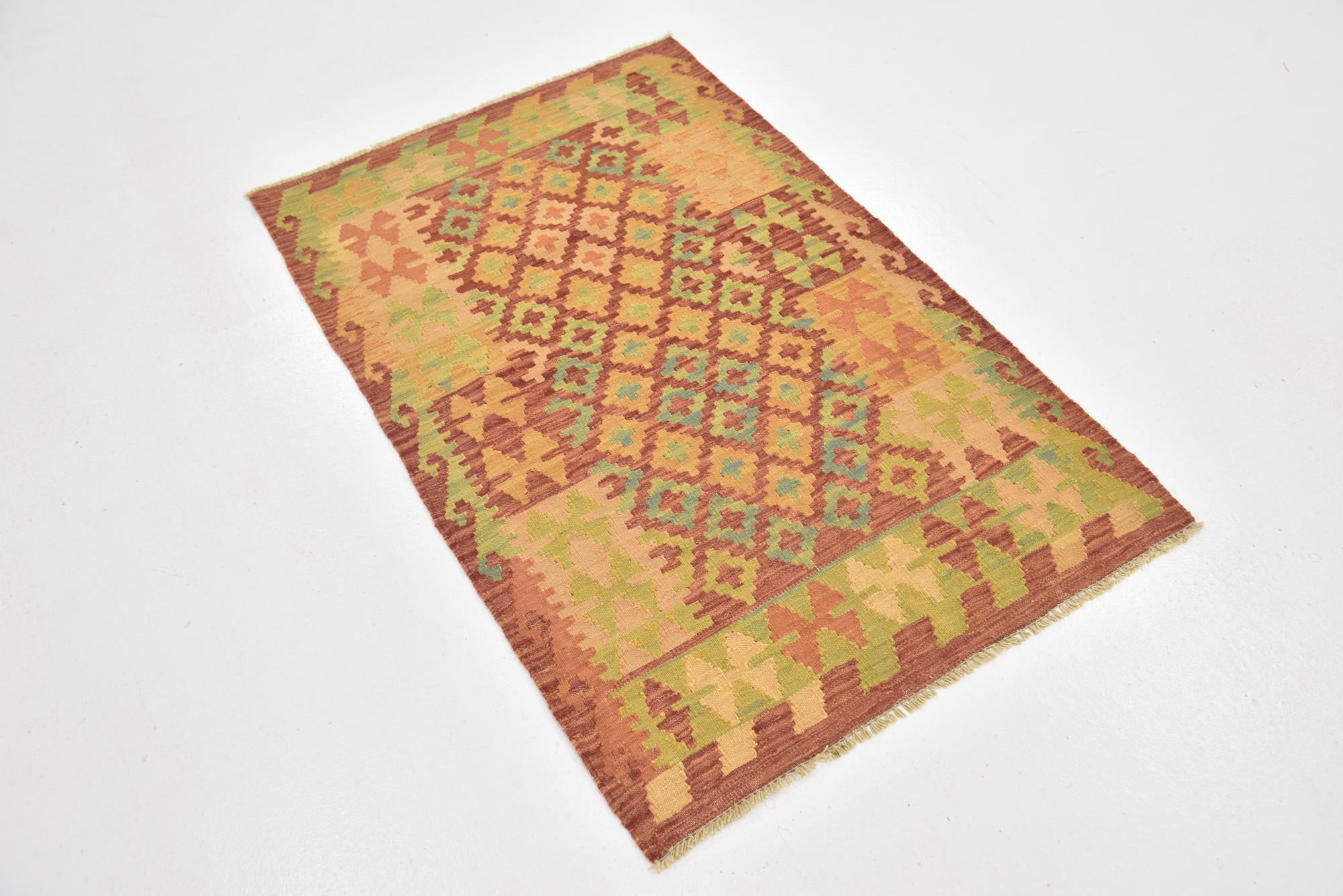 2' 9 x 4' 4 Hand Woven Kilim Waziri Wool Rug