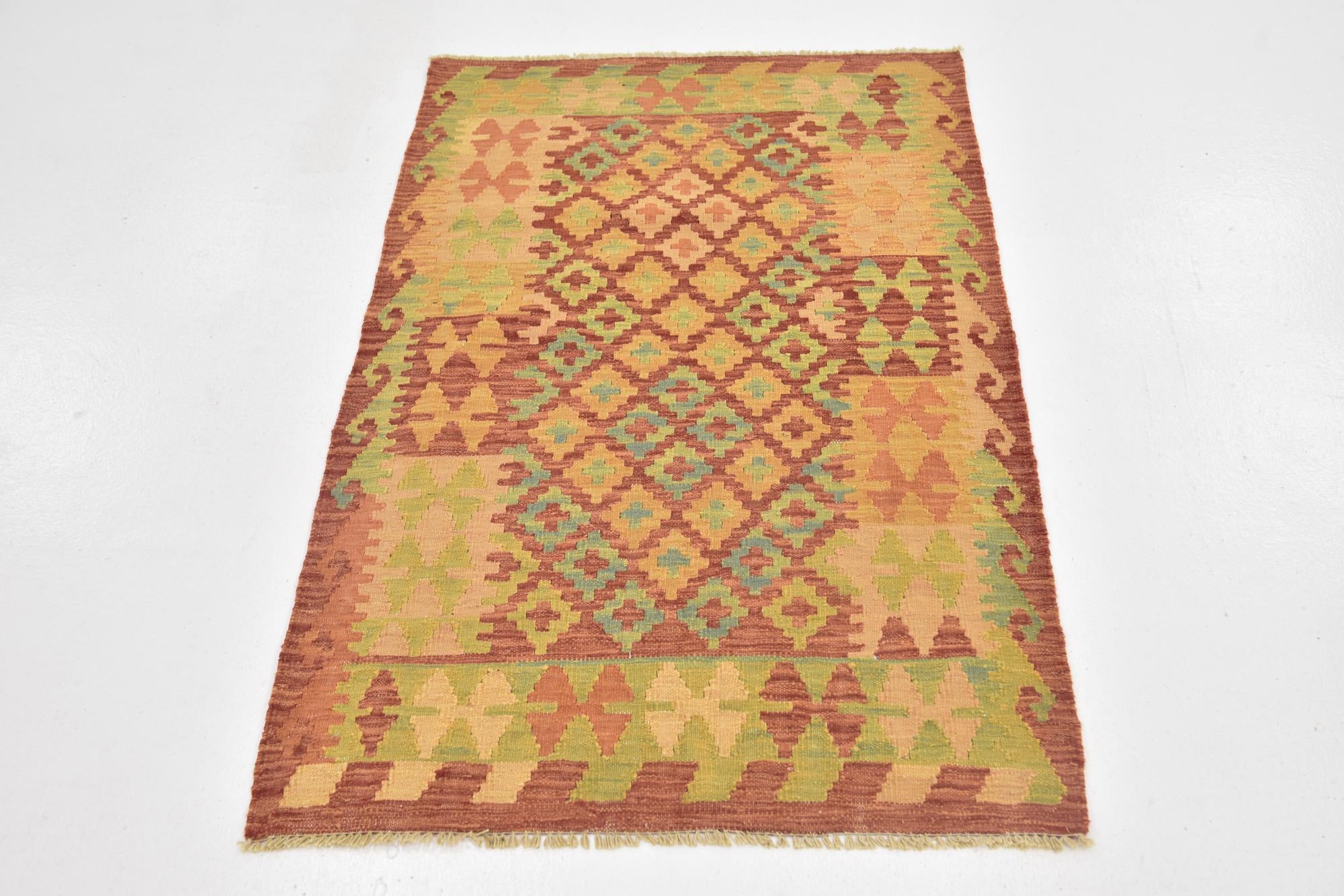 2' 9 x 4' 4 Hand Woven Kilim Waziri Wool Rug