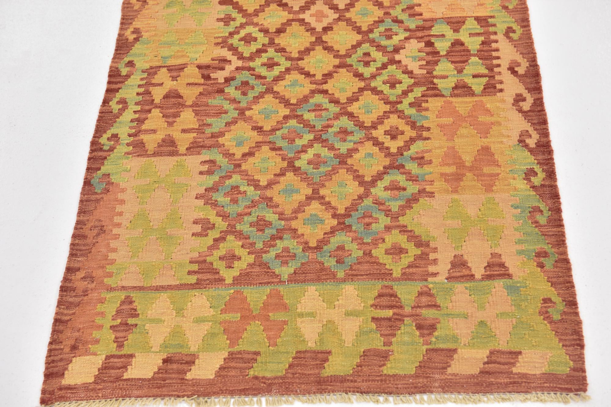 2' 9 x 4' 4 Hand Woven Kilim Waziri Wool Rug