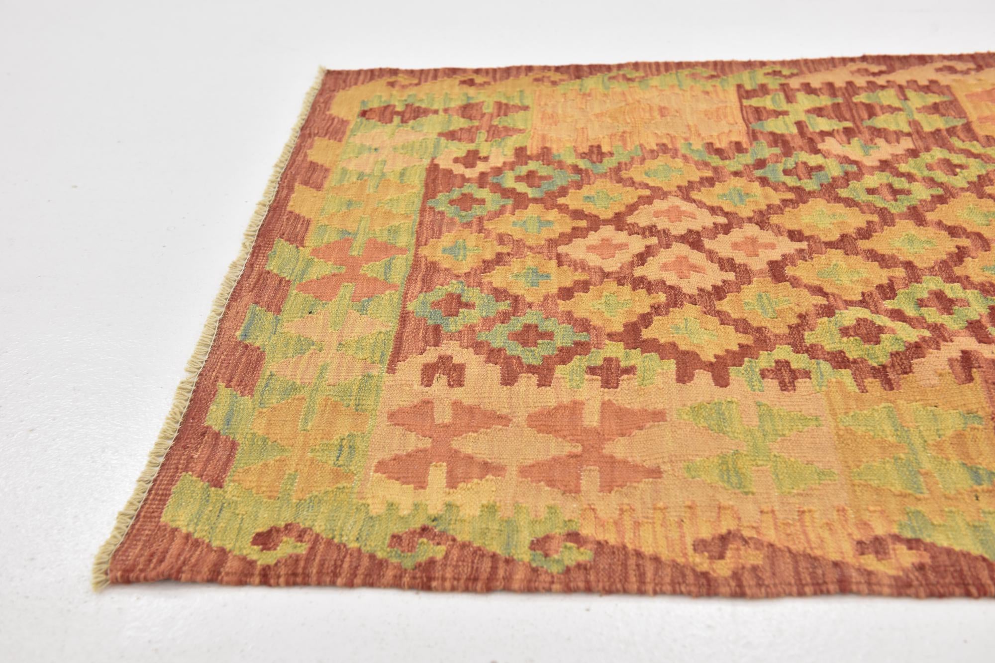 2' 9 x 4' 4 Hand Woven Kilim Waziri Wool Rug