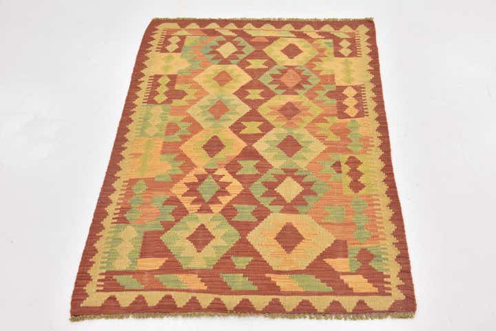 2' 10 x 4' Hand Woven Kilim Waziri Wool Rug