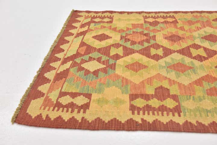 2' 10 x 4' Hand Woven Kilim Waziri Wool Rug