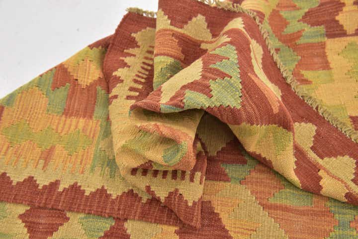 2' 10 x 4' Hand Woven Kilim Waziri Wool Rug