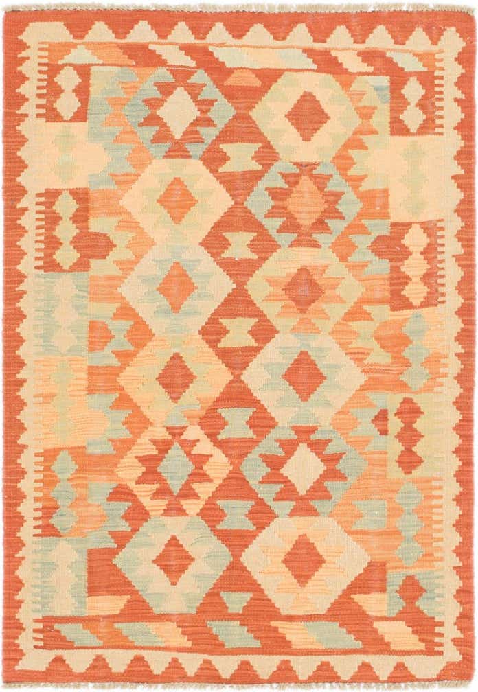 2' 10 x 4' Hand Woven Kilim Waziri Wool Rug