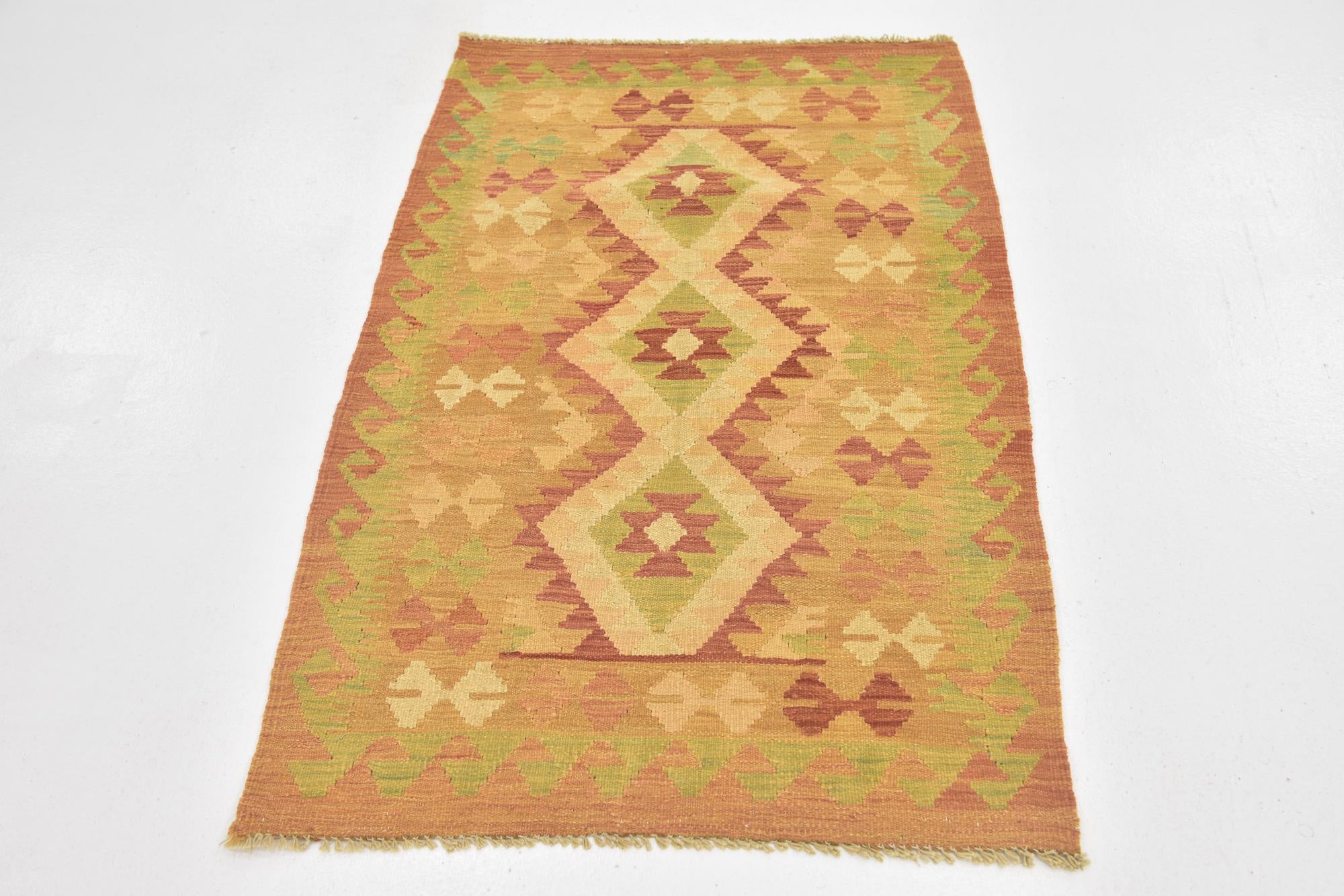 2' 9 x 4' 3 Hand Woven Kilim Waziri Wool Rug