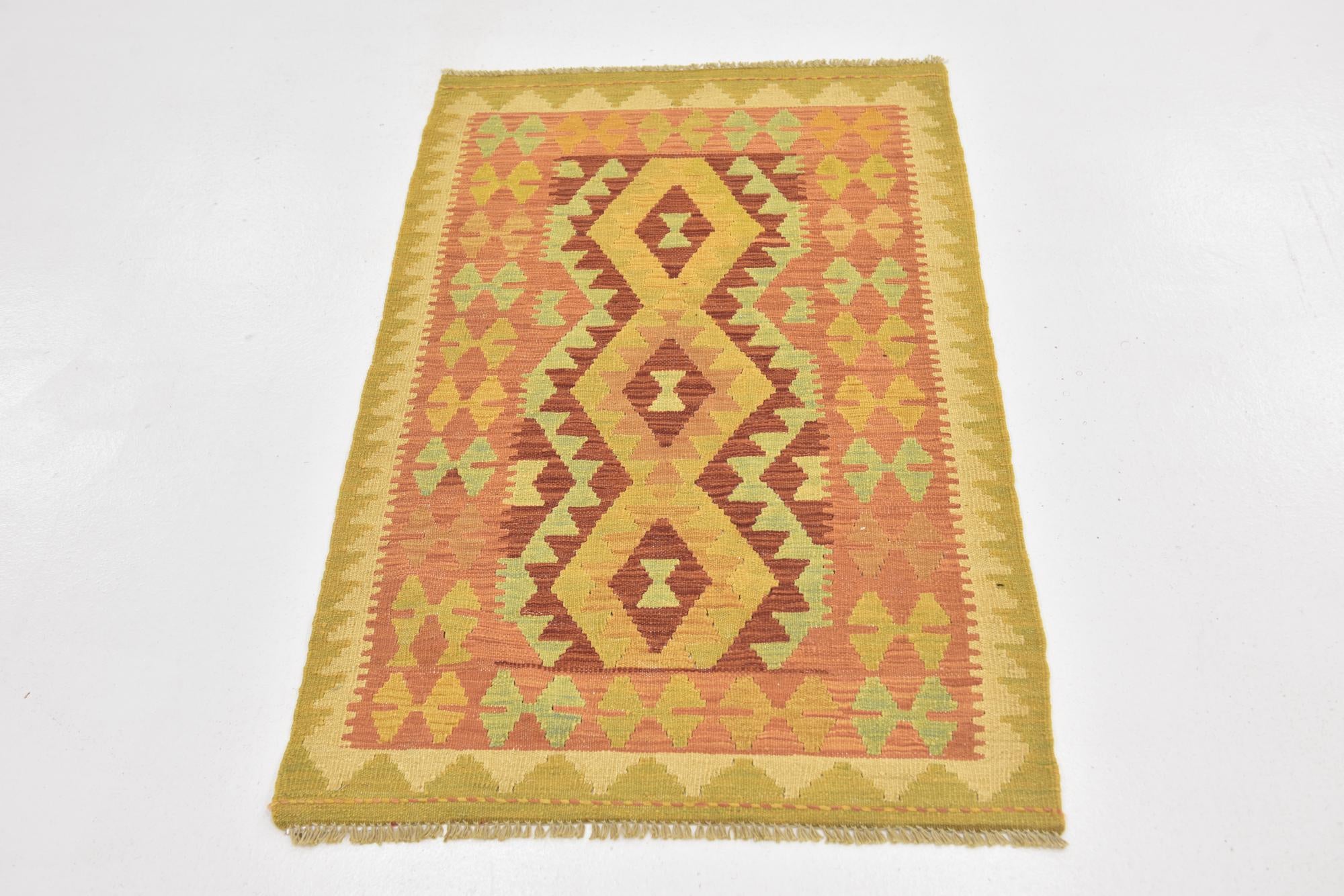 2' 6 x 4' Hand Woven Kilim Waziri Wool Rug