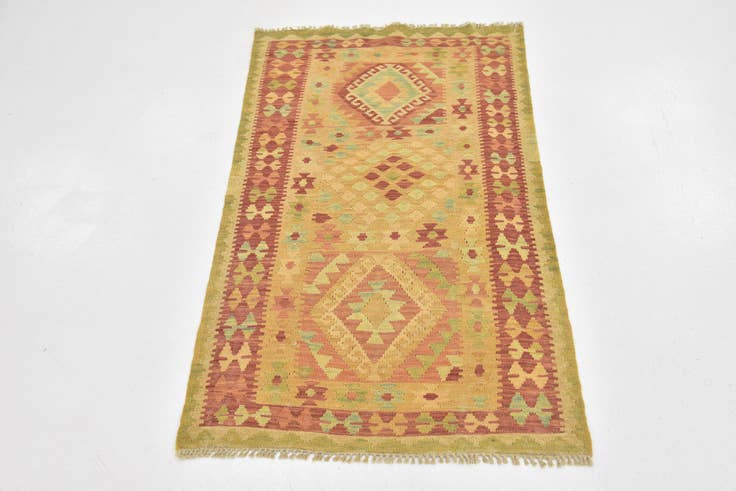 Detail image of 2' 8 x 4' 9 Hand Woven Kilim Waziri Wool Rug