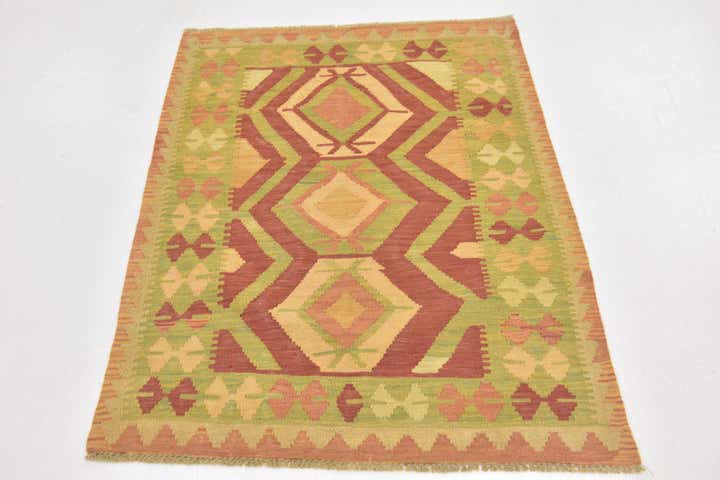 2' 10 x 4' Hand Woven Kilim Waziri Wool Rug