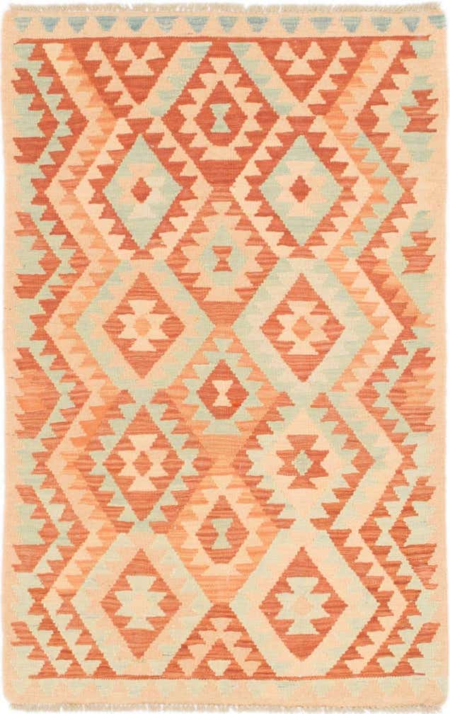 2' 7 x 4' Hand Woven Kilim Waziri Wool Rug