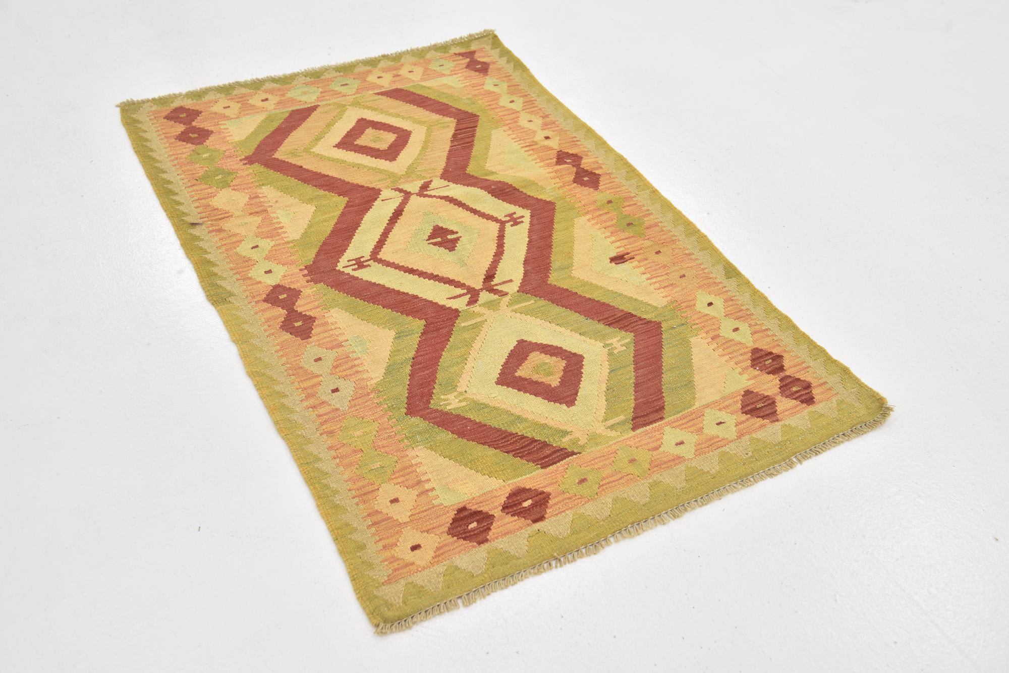 2' 9 x 4' 3 Hand Woven Kilim Waziri Wool Rug