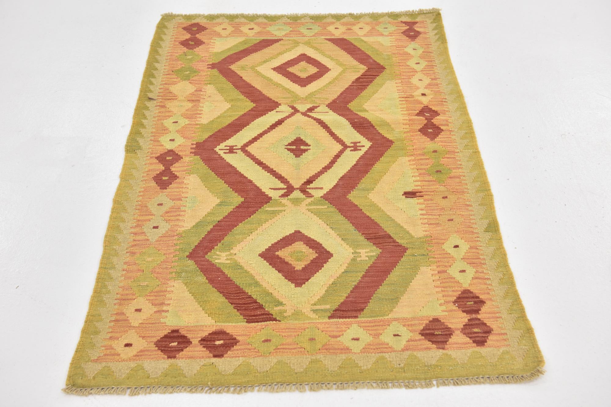 2' 9 x 4' 3 Hand Woven Kilim Waziri Wool Rug